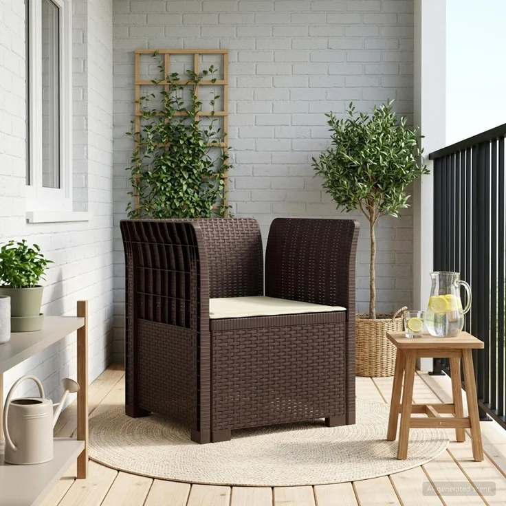 vidaXL 1-Sitzer Sessel mit Kissen Rattan-Look PP Braun 8011856 – Bild 1