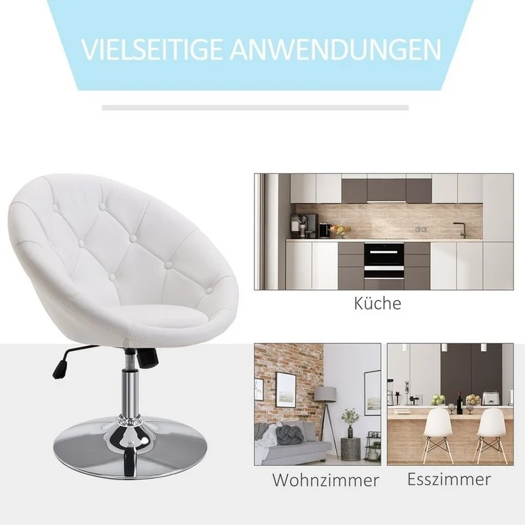 HOMCOM Relaxsessel höhenverstellbarer Drehhocker Drehstuhl (Relaxstuhl, 1-St, Arbeitshocker), Weiß, 71 x 59 x 78-90 cm – Bild 3