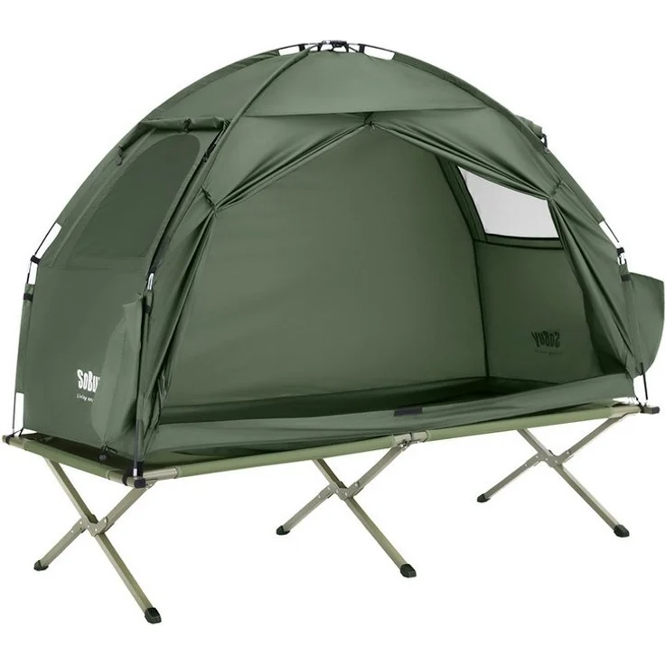 SoBuy Feldbett OGS32 Feldbett mit Zelt 1/2 Personen 7in1 Wurfzelt mit Luftpumpe,Campingzelt – Bild 1