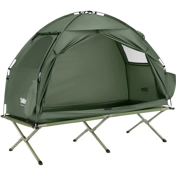SoBuy Feldbett OGS32 Feldbett mit Zelt 1/2 Personen 7in1 Wurfzelt mit Luftpumpe,Campingzelt