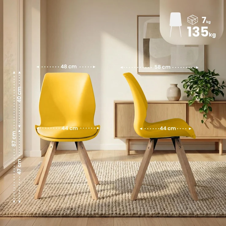 CLP Esszimmerstuhl Luna Modernes Design, Gestell natura, gepolsterter Sitz,gelb Kunststoff – Bild 2