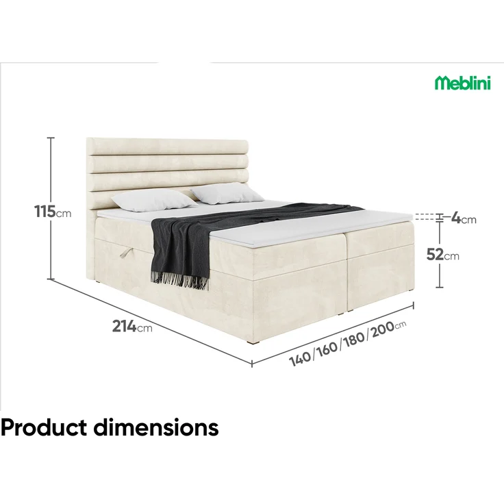 MEBLINI Boxspringbett KARIM 200x200 cm mit Bettkasten - H3/Creme Samt Polsterbett - Doppelbett mit Topper & Taschenfederkern-Matratze – Bild 4