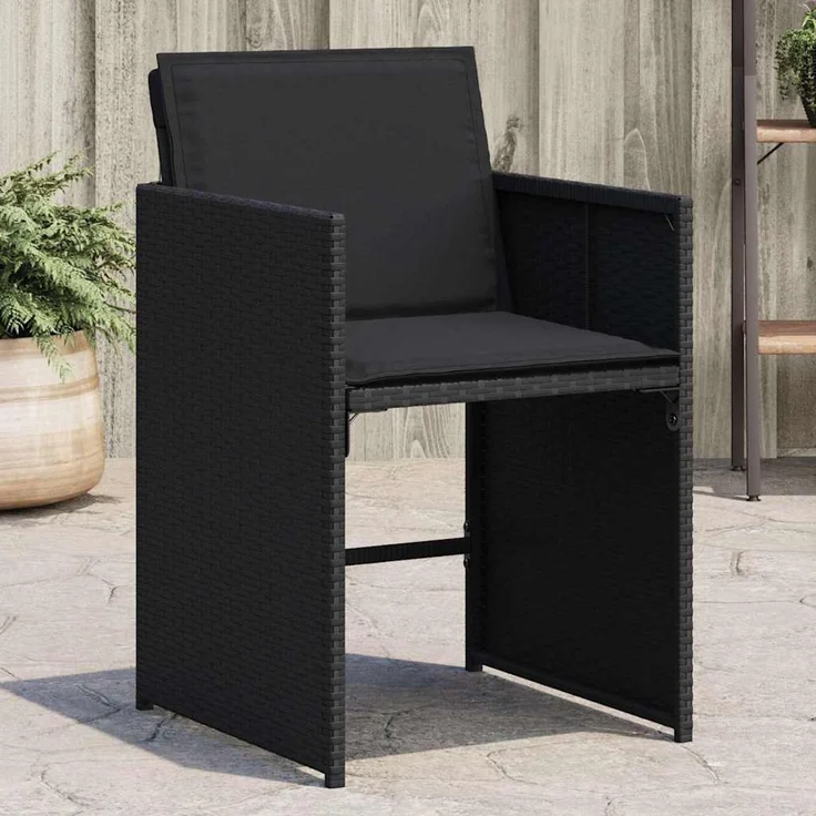 vidaXL Gartenstühle mit Kissen 4 Stk. Schwarz Poly Rattan 364984 – Bild 1