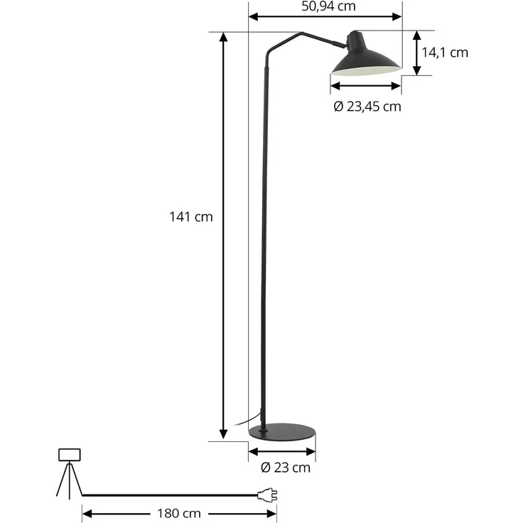 Lindby Stehlampe Adrik, Metall, Schwarz IP20, 1 x 15 W LED – Bild 5