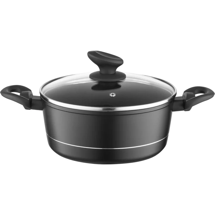 FLORINA Aluminium Topf (3 l) 22 cm I Kochtopf DELUX mit Glasdeckel I Messbecher & Antikratz-Beschichtung I Topf mit Induktionsboden I Geeignet für Induktionsherd, Gasherd und Elektroherd (Schwarz) – Bild 1