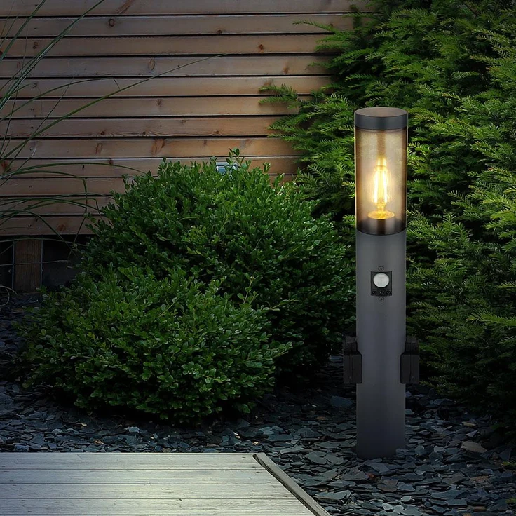 Sockelleuchte, Bewegungsmelder, 2x Steckdose, anthrazit H 60 cm – Bild 10