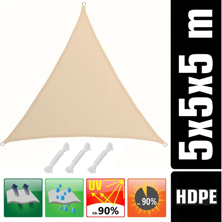 5x5x5m UV Sonnensegel Sonnenschutz Atmungsaktiv Ivory – Bild 1