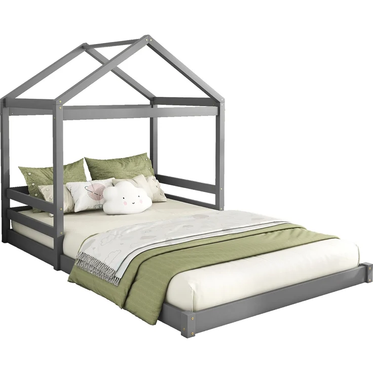 Hausbett 140x200 cm für Kinder, Kinderbett in Hausform mit Lattenrost,modernes Montessori Bett,stabiles Holzhausbett, Grau – Bild 7