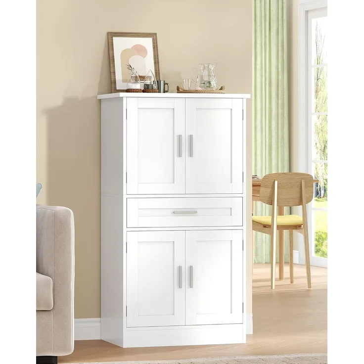 Buffetschrank, Küchenschrank mit 4-stufigem Türrückseiten-Regalsystem, Sideboard mit 4 Türen und 1 Großer Schublade, Modern Stil, Küche, Wohnzimmer, 40 x 60 x 120 cm, Weiß