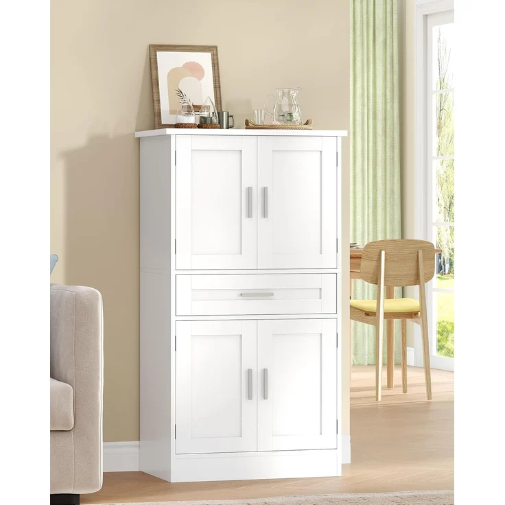 Buffetschrank, Küchenschrank mit 4-stufigem Türrückseiten-Regalsystem, Sideboard mit 4 Türen und 1 Großer Schublade, Modern Stil, Küche, Wohnzimmer, 40 x 60 x 120 cm, Weiß – Bild 1