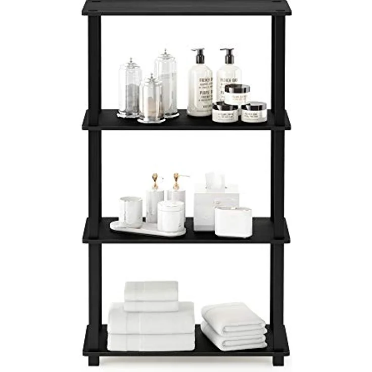 Furinno 4-stufiges Mehrzweck-Regalregal mit Vierkantrohr, holz, Americano/Schwarz, 29. 46x59. 94x109. 86 cm – Bild 4