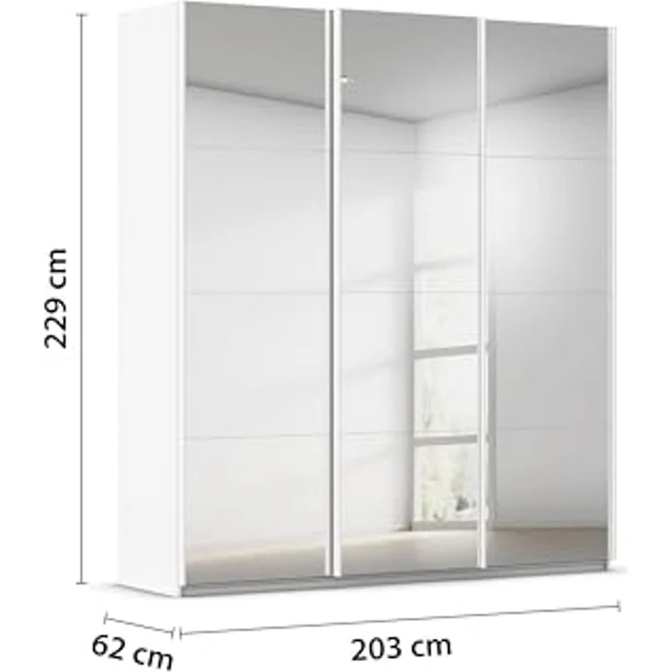Rauch Möbel Kulmbach, Kleiderschrank mit Schwebetüren für Schlafzimmer, Kinderzimmer, Flur, 3-türig, mit Spiegel und Soft-Close-Funktion, Zubehör Premium, Farbe Weiß, Breite 203 cm – Bild 3