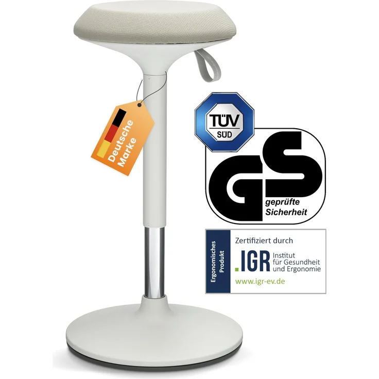 Ergotopia 'Dykó I' Sitz-Stehhocker mit Schwingeffekt, 360° drehbar, höhenverstellbar 57–83 cm, Beige / Weiß – Bild 1