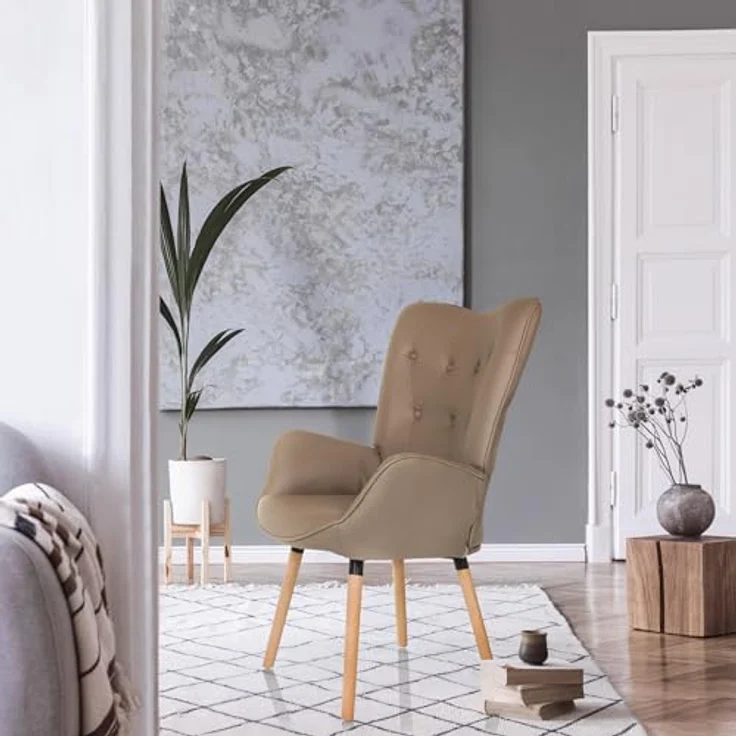 hjh LIVING Ohrensessel in Velour-Optik HAVENIO I Sessel für Wohnzimmer Schlafzimmer, Polsterstuhl mit Holzbeinen, Stoff Braun – Bild 3