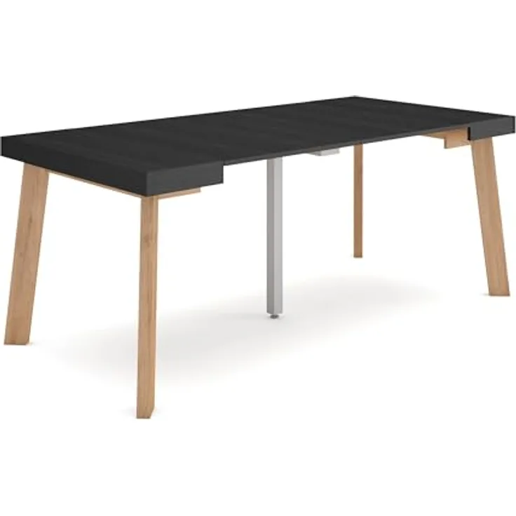 Skraut Home | Ausziehbarertisch | Multifunktionaler ausziehbarer | 180 | Für 8 Gäste | Hölzerne Beine | Moderner Stil | Schwarz