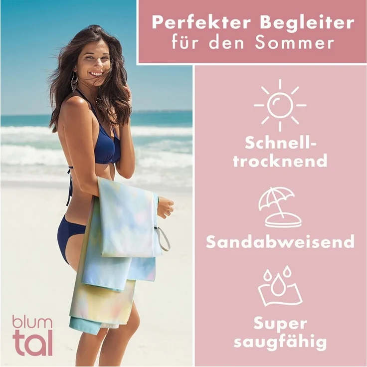 Blumtal Reisehandtuch Strandhandtuch 90x180 cm aus Mikrofaser - kompakt & schnelltrocknend, sandfrei mit Band - Mikrofaser Handtuch groß mit Wellen-Muster – Bild 3