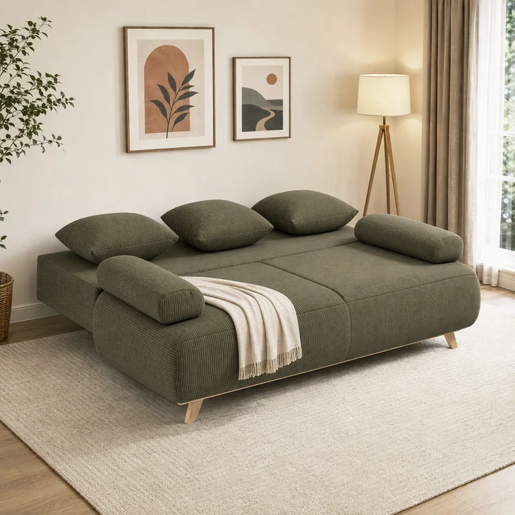 HOMCOM Schlafsofa, Cord (90 % Polyester, 10 % Nylon), Dunkelgrün, 188 x 100 x 84 cm – Bild 8
