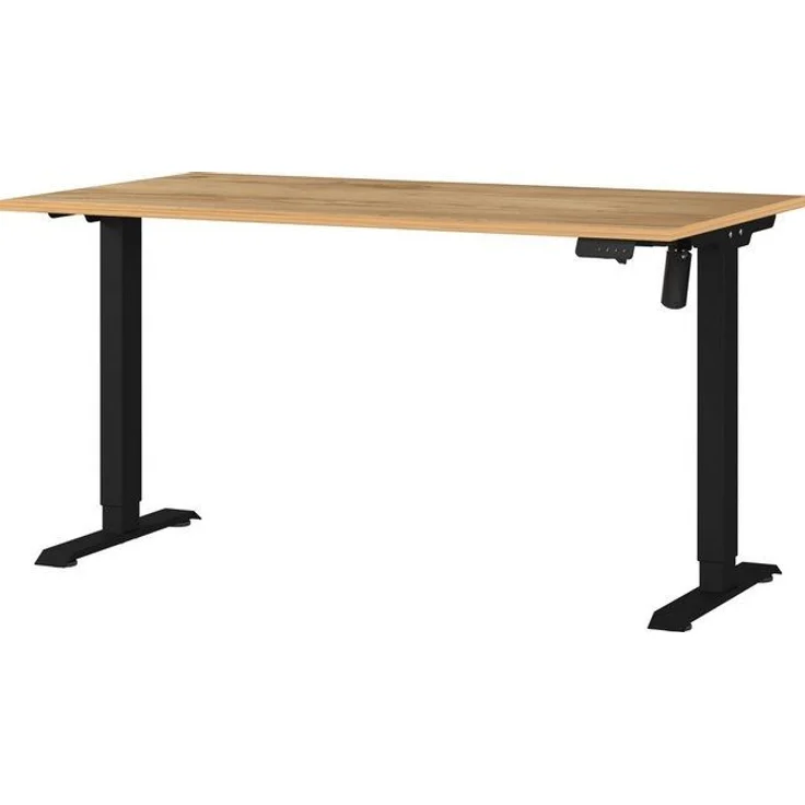 Germania Schreibtisch 8023-593, in Navarra-Eiche-Nb./Schwarz, elektr. höhenverstellbar, 140 x 119 x 80 cm (BxHxT) – Bild 4