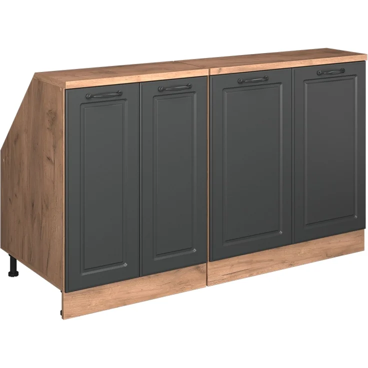 Küchenschrank für Dachschrägen R-Line Anthrazit Landhaus 140 cm 2er Set Schrankkorpuss 60 cm Tiefe Vicco – Bild 1