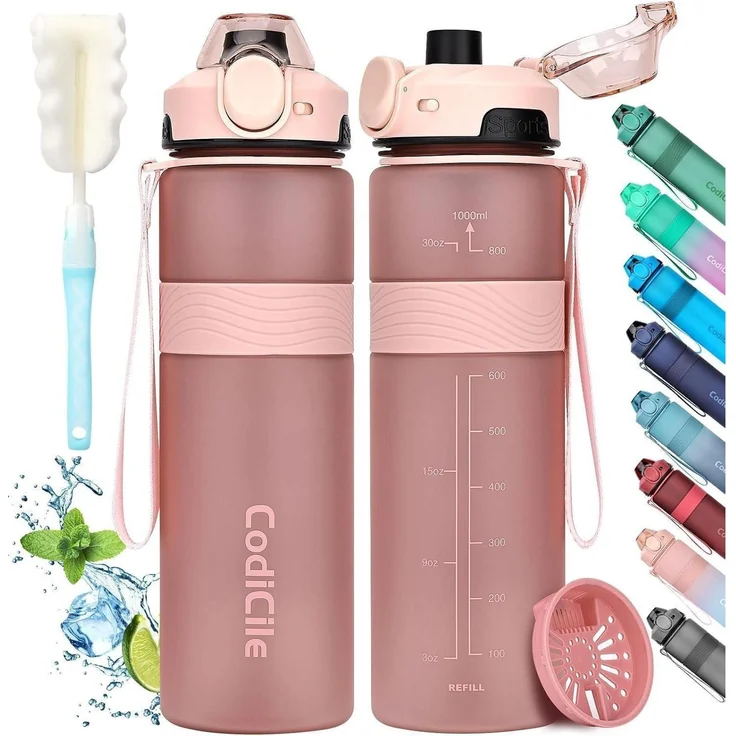 CodiCile Trinkflasche BPA-frei 1 Liter Sport Auslaufsicher Wasserflasche 1L – Bild 1