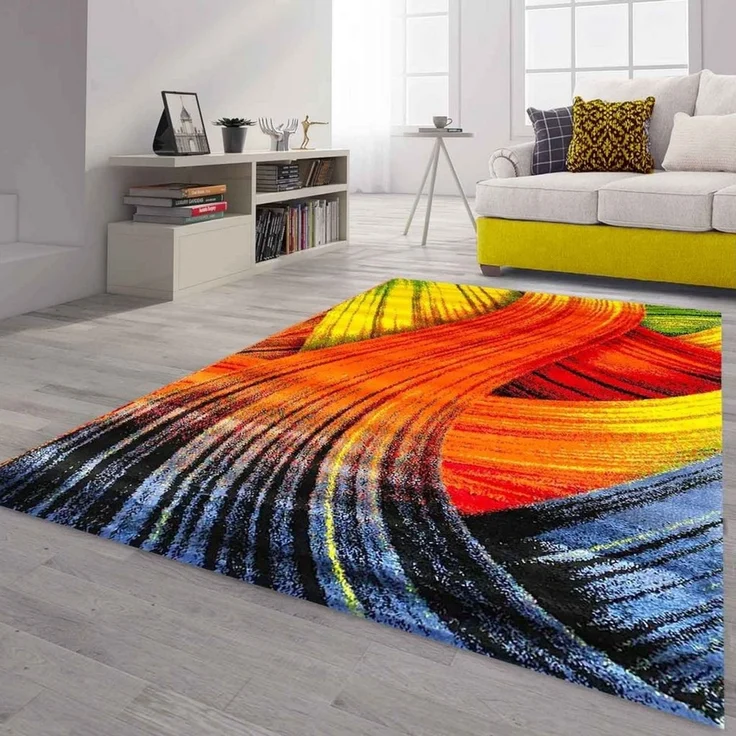 Vimoda Teppich Kurzflor Bunt Teppichwohnzimmer Patchwork Wellen, Rechteckig, Höhe: 12 mm, Läufer Punkte,Farbig, Modern Läufer,Weich,dick – Bild 1