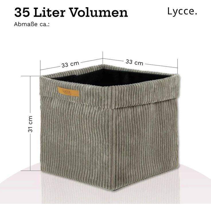 Lycce faltbare Aufbewahrungsbox - Cord, passend für Kallax Regal, abnehmbarer Bezug, robust, formstabil Taupe 31x33x33cm – Bild 6