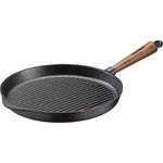 Skeppshult Grillpfanne Gusseisen 28 cm mit Walnussholzgriff - 25 bis 28 cm - Schwarz