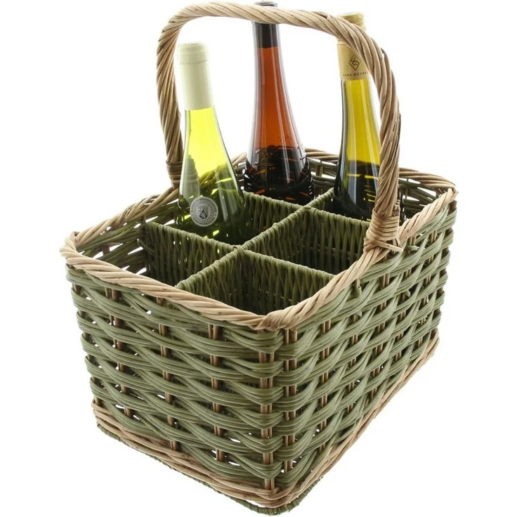 Dekoleidenschaft Flaschenträger "Olivgrün" aus Weide & Polyrattan für 4 / 6 Flaschen, Flaschenkorb, Korb, Getränketräger, Getränkekorb für Weinflaschen Bier Saft Wasser – Bild 2