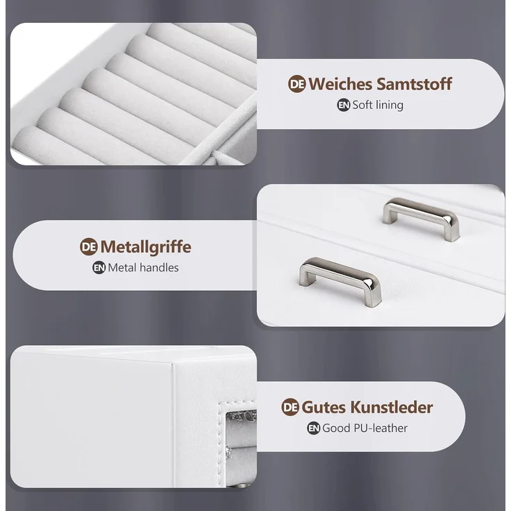 Yorbay Schmuckkasten Groß mit 8 Schubladen, Schmuckkoffer mit Glasfenster für Damen, Schmuckschatulle für Halsketten, Ringe, Armbänder, Ohrringe – Bild 5