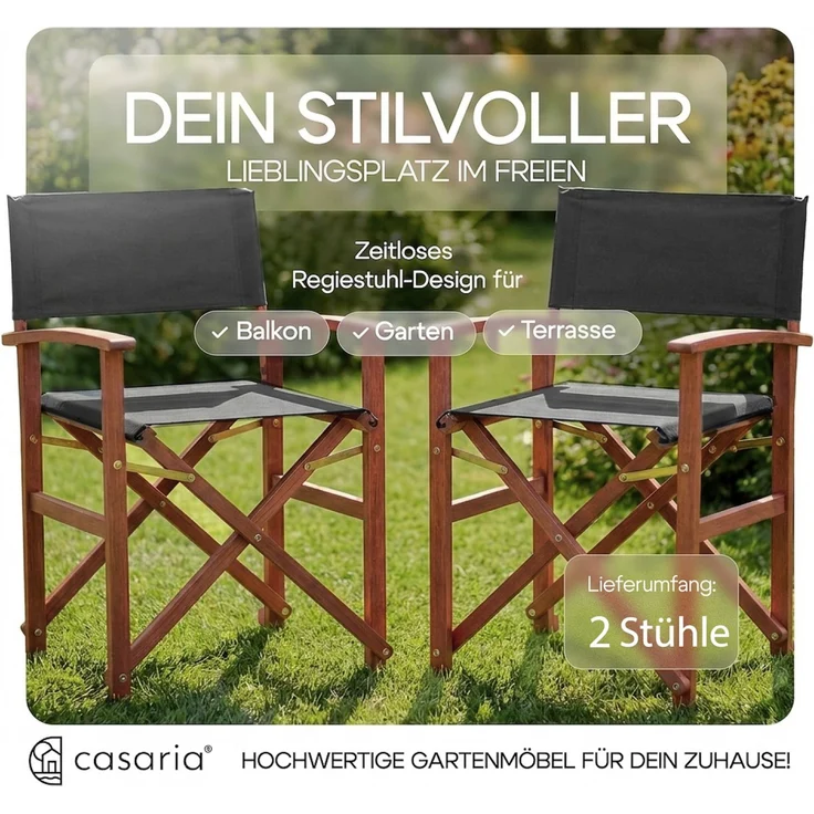 CASARIA® 2er Set Regiestuhl aus FSC® Eukalyptusholz Anthrazit – Bild 3