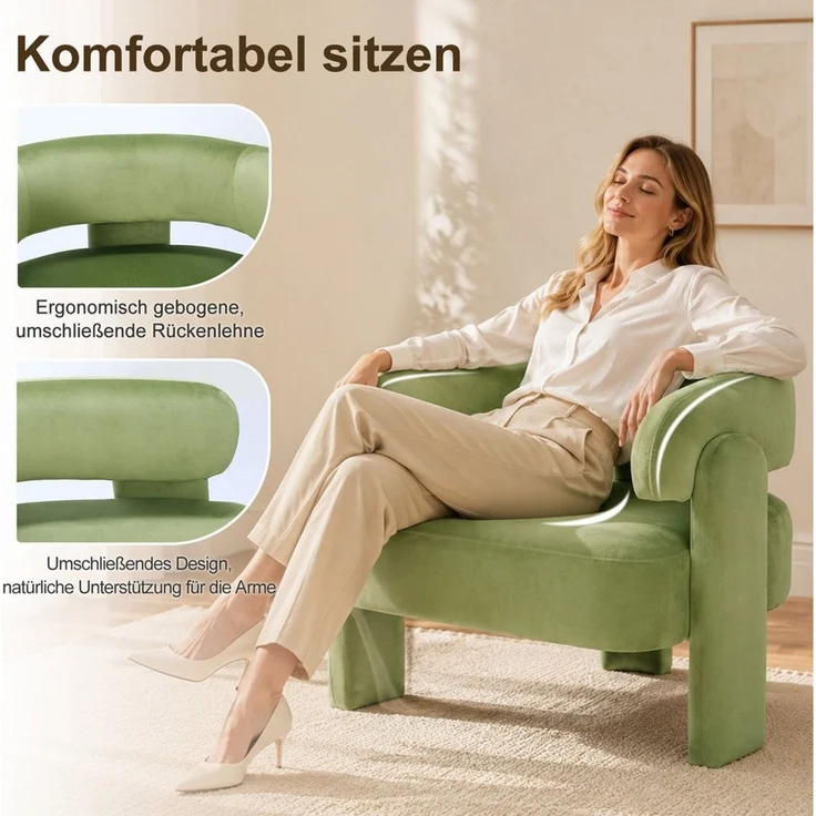HomeMiYN Sessel Moderner sessel für Wohnzimmer und Schlafzimmer – Eleganter Samtsessel (1-St), Eleganter Ohrensessel für Wohnzimmer, Schlafzimmer bis 120 kg – Bild 2