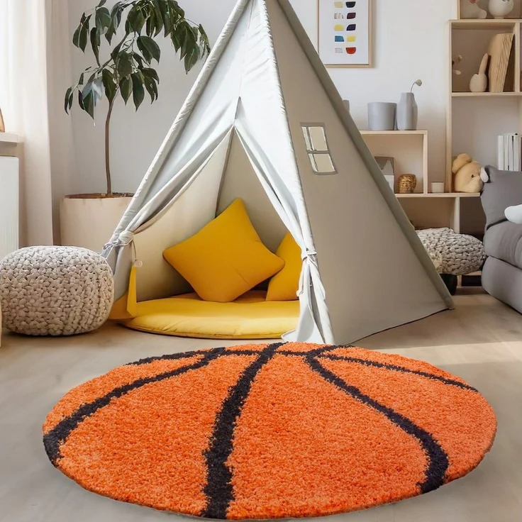 Carpettex Kinderteppich Basketball Design, Rund, Höhe: 30 mm, Kinder Teppich Fußball-Form Kinderzimmer versch. farben und größen – Bild 5