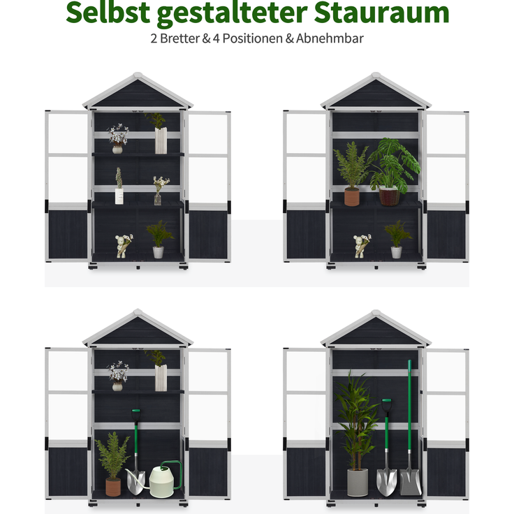 M MCombo Gartenschrank Holz Klein, Outdoor Gartenhaus Gerätehaus Wetterfest, Gewächshaus für Balkon & Terrasse, 0111 (Anthrazitgrau) – Bild 4