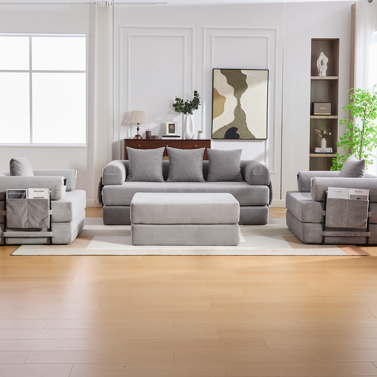 ZUBALIYA Ecksofa 94x67 cm, mit Ablageflächen, mit Cordbezug, mit breiten Armlehnen, modular aufgebaut, mit Schaumstoffpolsterung – Bild 13