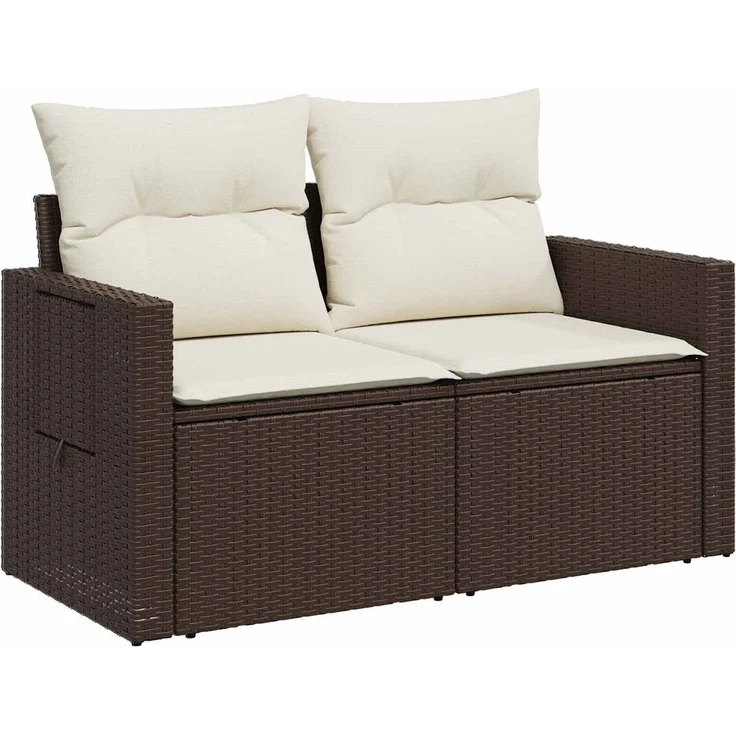 vidaXL Sofa Set 5 stk. Braun und Creme Weiß Polyrattan und Stahl 3447874 – Bild 3