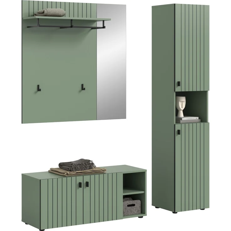 Garderobenkombination (B/H/T: 161x192x37 cm) in Smoke Green Nachbildung – Bild 1