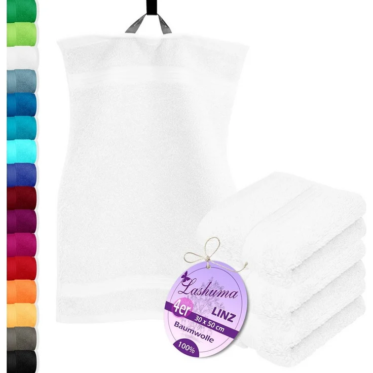 Lashuma Gästehandtücher - Kleine Handtücher Linz, Frottee (Spar-Set, 4-St), kleine Handtücher für Bad 30x50 cm weiß – Bild 1
