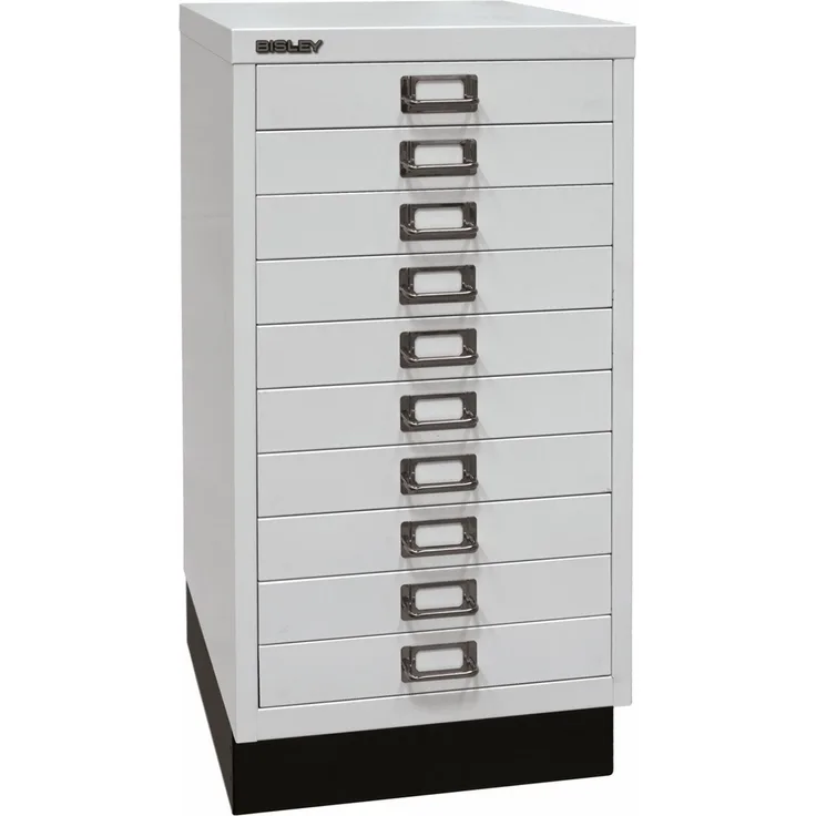 BISLEY Schubladenschrank aus Metall für DIN A3 in lichtgrau Schrank mit 10 Schubladen und Sockel Büroschrank Werkzeugschrank, L29A310S-645