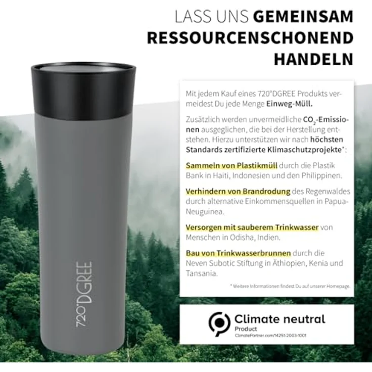 720°DGREE Thermobecher 460ml “PleasureToGo 2.0” - 6h Heiß, 12h Kalt, Auslaufsicher, BPA-Frei, Hygienisch - Grau – Bild 5