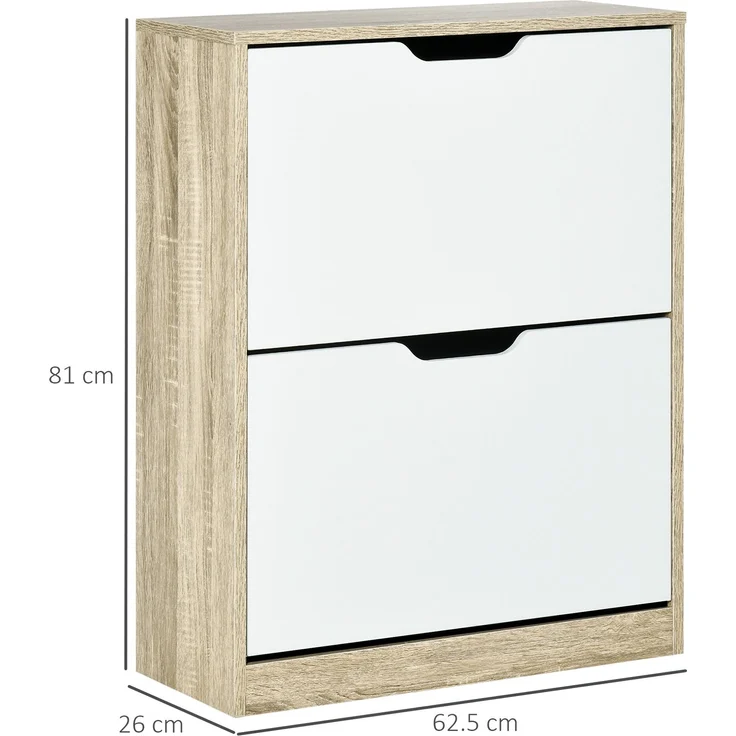 Platzsparender Schuhschrank „Slim“ mit 2 Schubladen für 8 Paar Schuhe, 62,5 x 26 x 81 cm, Holz und Weiß – Bild 5