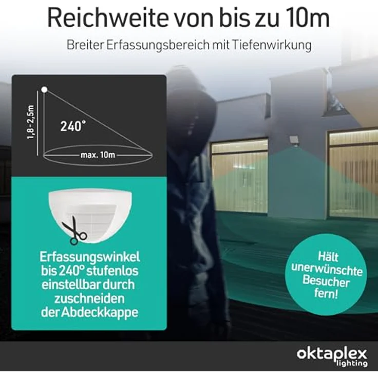 Oktaplex lighting LED Außen-Wandleuchte Oktaplex Cali Motion Außenstrahler 3000K 30W, Bewegungssensor & Diffusor, LED fest integriert, warmweißes Licht, Außenstrahler mit Bewegungsmelder anthrazit LED Außenleuchte – Bild 4