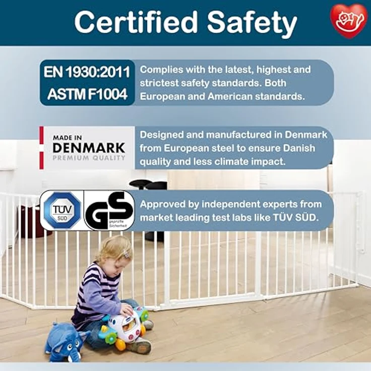 Baby Dan Konfigurationsgitter / Kaminschutzgitter Flex L, 90 - 223 cm - Hergestellt in Dänemark und vom TÜV GS geprüft, Farbe: Weiß – Bild 7