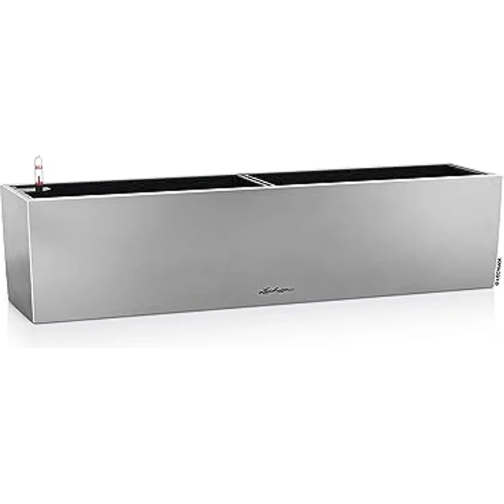 Lechuza Balconera Steel, Balkonkasten aus Edelstahl mit max. Außenlänge 80 cm, perlgrau, mit integriertem Bewässerungssystem – Bild 1