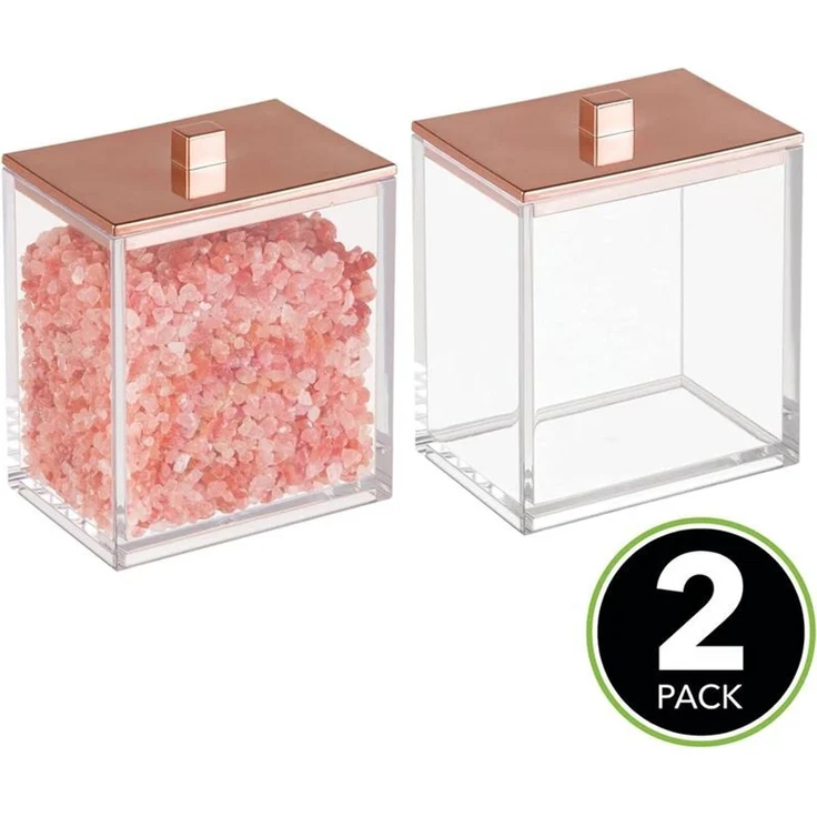 mDesign Kosmetikbehälter Wattestäbchen Organizer Badzubehör 2er Set Roségold – Bild 4