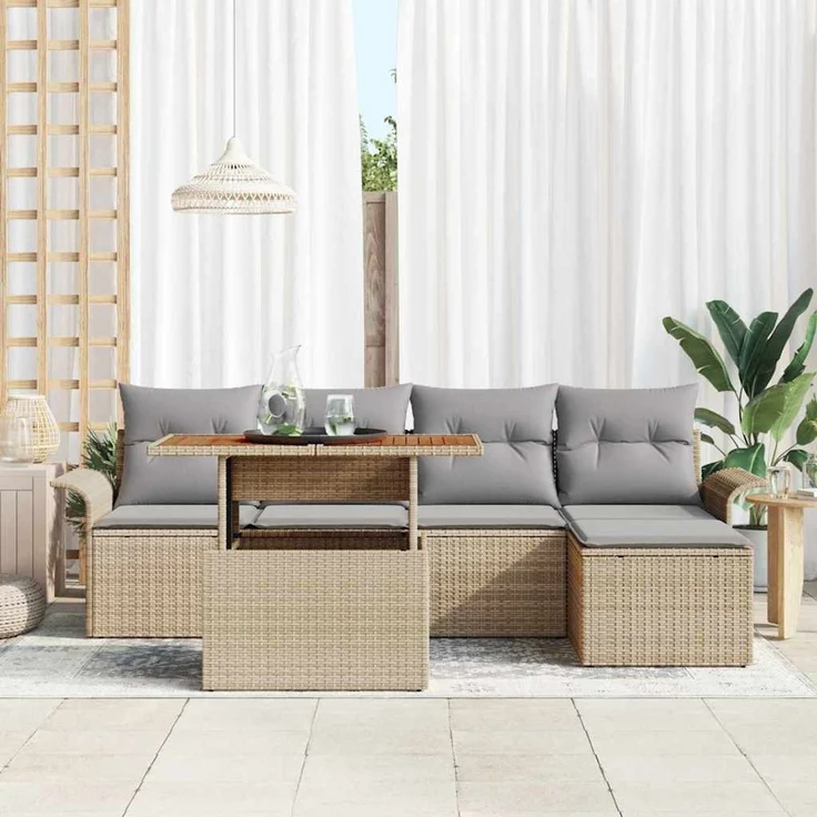 vidaXL Garten-Sofa-Set mit Speicher 6 pcs Beige Poly Rattan 3358058 – Bild 3