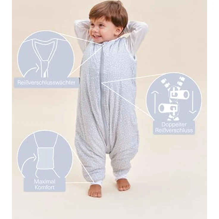 molis&co - Baby schlafsack mit Füßen - Ideal für den Winter - Babyschlafsack mit Beinen 2,5 tog - 100% Baumwolle (Oeko-TEX 100), Premium Qualität - Grey Print (80 cm) – Bild 3