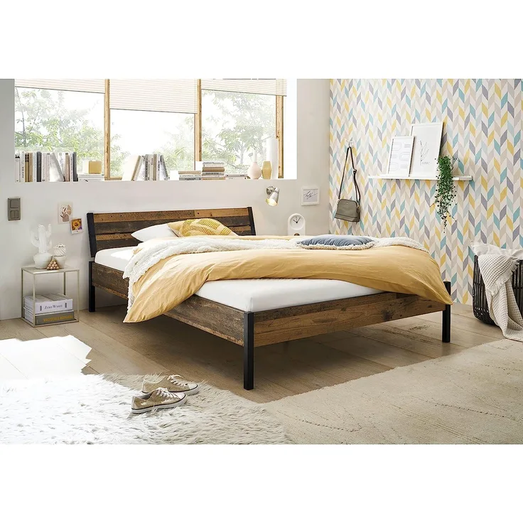 Marseille Futonbett 140x200 cm - Modernes Jugendzimmer Bett in Old Style Optik - 147 x 74 x 216 cm (B/H/T)