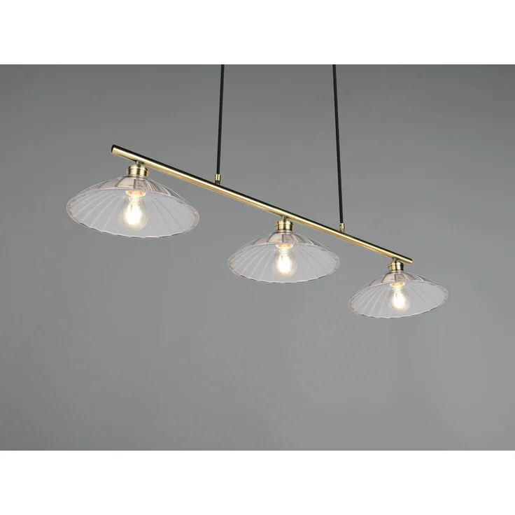 Pendelleuchte ELUNA 3-flammig Altmessing, Glasschirme klar, Breite 100cm – Bild 5