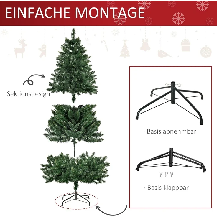 HOMCOM Künstlicher Weihnachtsbaum 180 cm, 724 Zweige, Kieferbaum, realistisches Aussehen, Grün – Bild 5