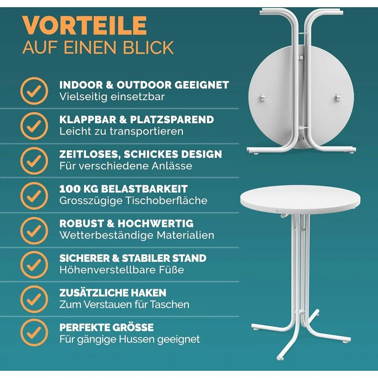 Casaria® Stehtisch Ø 70 cm Klappbar Rund Stabil Garten Hoch Holz pulverbeschichtet Metall Hochtisch Bistrotisch Partytisch Bartisch Biertisch Weiß – Bild 7